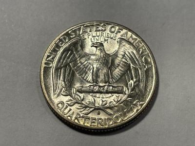 1950-S AU58 CONDITION WASHINGTON SILVER QUARTER AS PICTURED. FREE DOMESTIC SHIPPING.