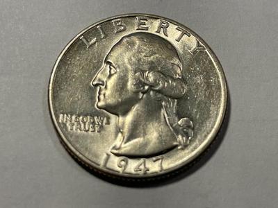 1947-P AU CONDITION WASHINGTON SILVER QUARTER AS PICTURED. FREE DOMESTIC SHIPPING.