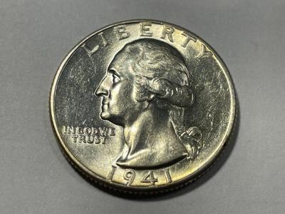 1941-P AU 58 CONDITION WASHINGTON SILVER QUARTER AS PICTURED. FREE DOMESTIC SHIPPING.