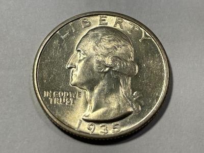 1935-P AU 58 CONDITION WASHINGTON SILVER QUARTER AS PICTURED. FREE DOMESTIC SHIPPING.