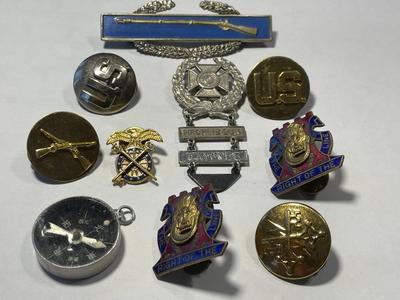 Vintage Preowned WW-II Sterling Silver Rifle Pin & Miscellaneous Lot as Pictured. FREE DOMESTIC SHIPPING.