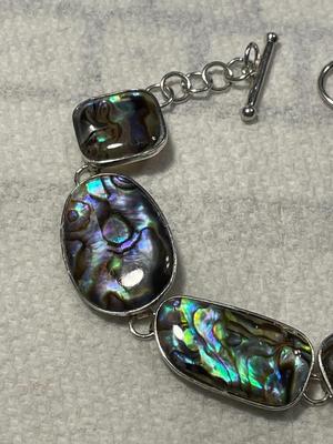 New Never Worn Sterling Silver Abalone Fashion Bracelet Fits Size 7" or 8" as Pictured.