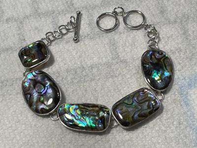 New Never Worn Sterling Silver Abalone Fashion Bracelet Fits Size 7" or 8" as Pictured.