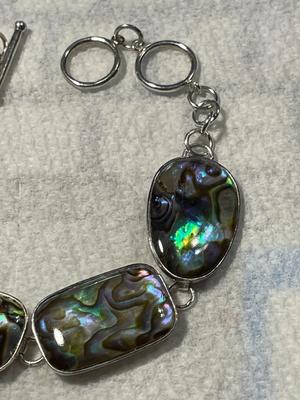 New Never Worn Sterling Silver Abalone Fashion Bracelet Fits Size 7" or 8" as Pictured.