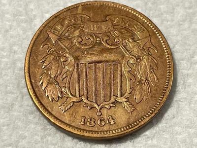 1864 NICE CIRCULATED CONDITION CLEANED TWO CENT PIECE TYPE COIN AS PICTURED. FREE DOMESTIC SHIPPING.