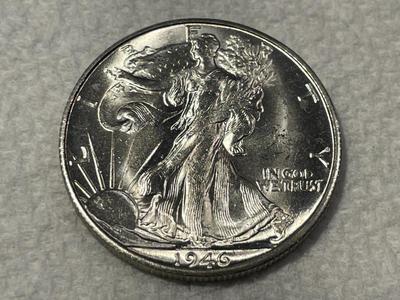 (COIN-3) 1946-S CHOICE BU FROM AN ORIGINAL ROLL WALKING LIBERTY SILVER HALF DOLLAR. FREE DOMESTIC SHIPPING.