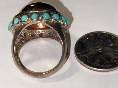 VINTAGE LARGE PREOWNED "BARSE" DESIGNER STERLING SILVER DOME TURQUOISE RING SIZE FULL 9.75 IN GOOD CONDITION AS PIC'D.