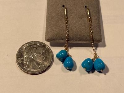 New Never Worn Nabco 14k Turquoise Dangling Earrings as Pictured. FREE DOMESTIC SHIPPING.