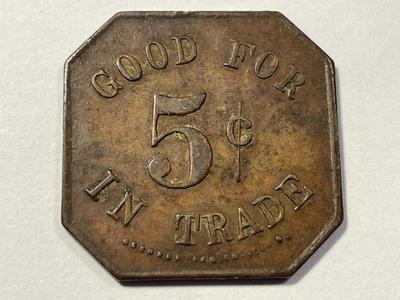 Scarce Broadway Billiards Pitman, NJ Good For 5c Token Octagon Shaped in Good Condition.