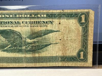 Series of 1918 $1 Philadelphia National Currency Taped in Heavily Circulated Condition as Pictured.