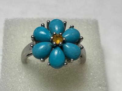 Vintage Designer EA Turquoise Sterling Silver Ring - Size-9 in VG Preowned Condition as Pictured.