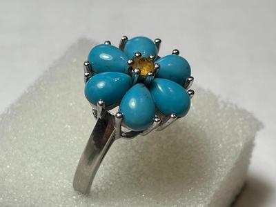 Vintage Designer EA Turquoise Sterling Silver Ring - Size-9 in VG Preowned Condition as Pictured.