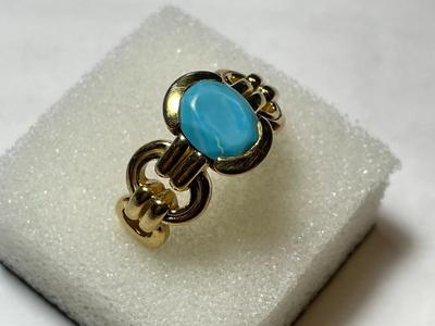 Vintage Preowned Signed LT Thailand Gold-toned Over .925 Sterling Silver Turquoise Color Center Stone Ring Size-8.