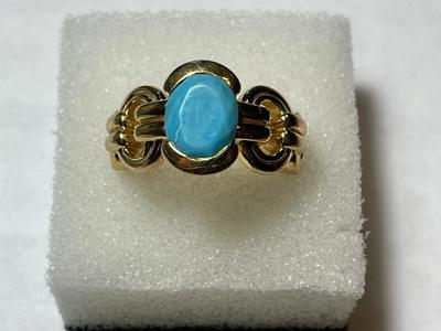 Vintage Preowned Signed LT Thailand Gold-toned Over .925 Sterling Silver Turquoise Color Center Stone Ring Size-8.