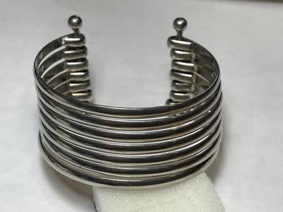 Vintage Preowned 7-Strand White Metal Cuff Bracelet Stamped Sterling/.925 but NOT in VG Condition as Pictured.