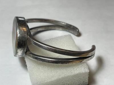Vintage Southwest Sterling Silver Heavy Gauge Cuff Bracelet 43.8 Grams w/Bezel Set Lava Stone as Pictured.