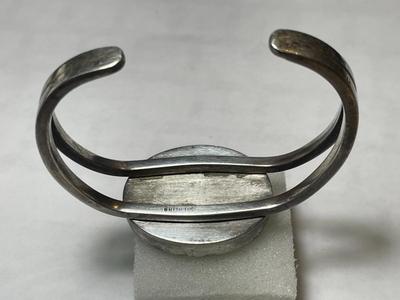 Vintage Southwest Sterling Silver Heavy Gauge Cuff Bracelet 43.8 Grams w/Bezel Set Lava Stone as Pictured.