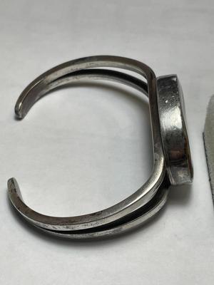 Vintage Southwest Sterling Silver Heavy Gauge Cuff Bracelet 43.8 Grams w/Bezel Set Lava Stone as Pictured.