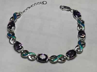 Vintage Sterling Silver .925 Amethyst Fashion Adjustable Bracelet 6.5" to 7.5" in Very Good Preowned Condition as Pic'd.