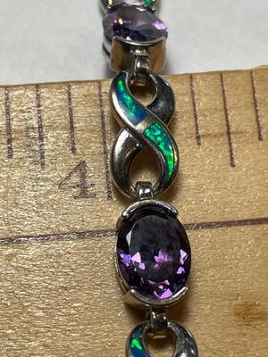 Vintage Sterling Silver .925 Amethyst Fashion Adjustable Bracelet 6.5" to 7.5" in Very Good Preowned Condition as Pic'd.