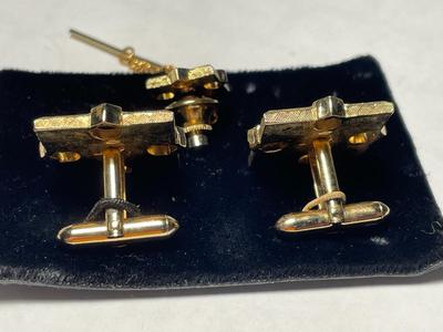 Vintage Mid-Century Modern 1960's Amita Japan Damascene Etched Cufflinks & Tie Tack in Very Good Preowned Condition as Pic'd.
