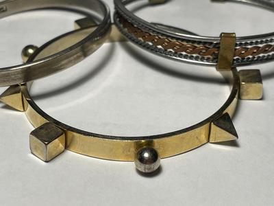 Lot of 3-Vintage Brass/Copper/White Metal Cuff & Bangle Bracelets in Good Preowned Condition as Pictured.