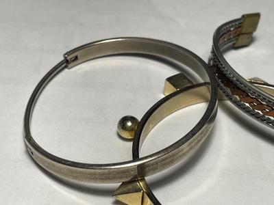 Lot of 3-Vintage Brass/Copper/White Metal Cuff & Bangle Bracelets in Good Preowned Condition as Pictured.