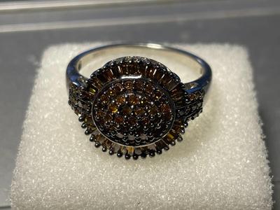 Vintage D'Joy Designer Sterling Silver .925 Chocolate/Champagne Colored Diamond Cocktail Ring Approx. 1-Carat TW Ring Size Full-9.75...