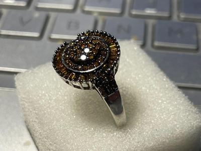 Vintage D'Joy Designer Sterling Silver .925 Chocolate/Champagne Colored Diamond Cocktail Ring Approx. 1-Carat TW Ring Size Full-9.75...