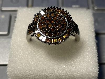 Vintage D'Joy Designer Sterling Silver .925 Chocolate/Champagne Colored Diamond Cocktail Ring Approx. 1-Carat TW Ring Size Full-9.75...