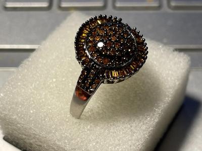 Vintage D'Joy Designer Sterling Silver .925 Chocolate/Champagne Colored Diamond Cocktail Ring Approx. 1-Carat TW Ring Size Full-9.75...