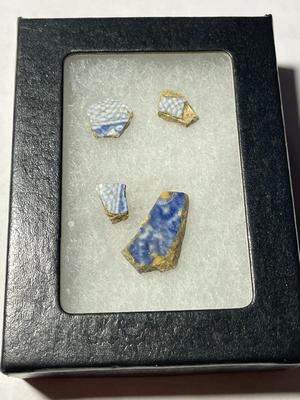 Lot of 4 Ancient Porcelain or Stoneware Shards/Fragments of Plates/Dinnerware Etc Found in an Estate Cleanout as Pic'd.