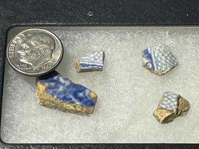 Lot of 4 Ancient Porcelain or Stoneware Shards/Fragments of Plates/Dinnerware Etc Found in an Estate Cleanout as Pic'd.