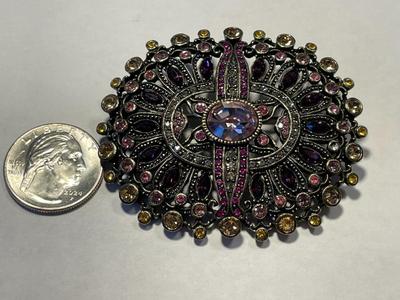 Kathy Levine LaVintage Multi Crystal Brooch/Pin Necklace Pendant Enhancer New Never Worn Condition.