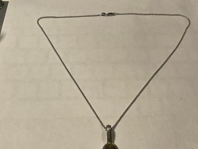 New Never Worn "NT" Sterling Silver 3" Cross w/Greenish Color Stones & SS Chain as Pictured.