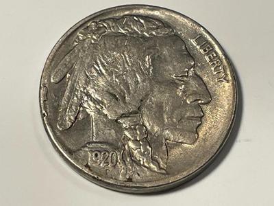 1920-P AU CONDITION BUFFALO NICKEL SMALL RIM TICK AT A 1/4 TO 9 AS PICTURED. FREE DOMESTIC SHIPPING.