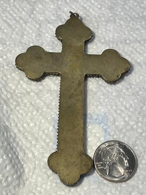 ANTIQUE VICTORIAN ERA MICRO-MOSAIC CROSS/CRUCIFIX MADE IN ITALY IN GOOD PREOWNED CONDITION. FREE DOMESTIC SHIPPING.