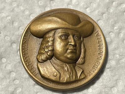 Scarce 1962 WILLIAM PENN High Relief 3D Bronze Medal by Medallic Art Co. 1.25" Diameter as Pic'd. FREE DOMESTIC SHIPPING.