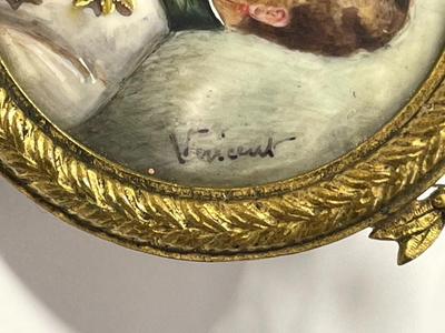 Antique Rare 18/19 Century Napoleon-II Miniature Portrait Painting on Bone or Ivory Signed w/2" x 2.5" Easel Excellent...