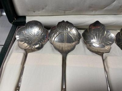 6 Vintage Japanese Tall Bamboo Solid .950 Sterling Silver Iced Tea 8.25" Spoons in a Box as Pictured. (Approx 4.13 Ounces TW).