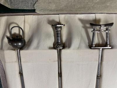 6 Vintage Japanese Tall Bamboo Solid .950 Sterling Silver Iced Tea 8.25" Spoons in a Box as Pictured. (Approx 4.13 Ounces TW).