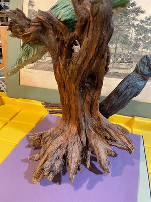 Vintage Driftwood Birds Artwork on a Bark/Branch 15.50” Tall in Good Preowned Condition, Very Nicely Done.