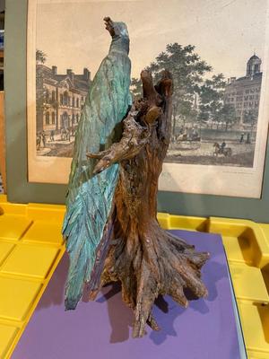 Vintage Driftwood Birds Artwork on a Bark/Branch 15.50” Tall in Good Preowned Condition, Very Nicely Done.