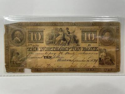 $10 1839 Allentown Pennsylvania Obsolete Currency Northampton Bank Note Bill Circulated Condition as Pictured. FREE DOMESTIC SHIPPING.