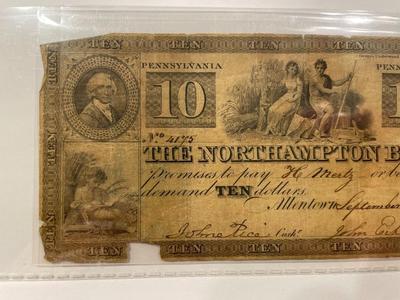 $10 1839 Allentown Pennsylvania Obsolete Currency Northampton Bank Note Bill Circulated Condition as Pictured. FREE DOMESTIC SHIPPING.