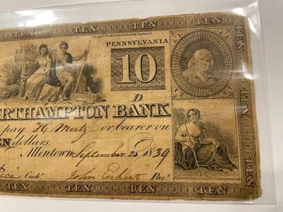 $10 1839 Allentown Pennsylvania Obsolete Currency Northampton Bank Note Bill Circulated Condition as Pictured. FREE DOMESTIC SHIPPING.