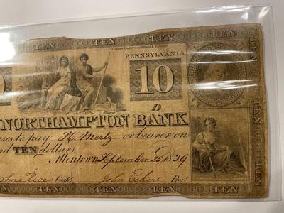 $10 1839 Allentown Pennsylvania Obsolete Currency Northampton Bank Note Bill Circulated Condition as Pictured. FREE DOMESTIC SHIPPING.