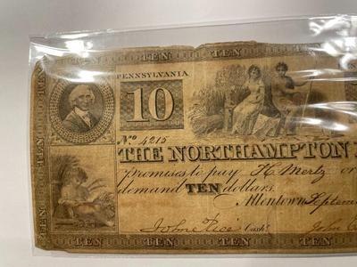 $10 1839 Allentown Pennsylvania Obsolete Currency Northampton Bank Note Bill Circulated Condition as Pictured. FREE DOMESTIC SHIPPING.