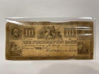 $10 1839 Allentown Pennsylvania Obsolete Currency Northampton Bank Note Bill Circulated Condition as Pictured. FREE DOMESTIC SHIPPING.