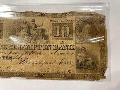$10 1839 Allentown Pennsylvania Obsolete Currency Northampton Bank Note Bill Circulated Condition as Pictured. FREE DOMESTIC SHIPPING.